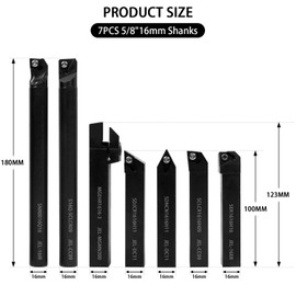 21-Piece Indexable Lathe Turning Tool Kit - 5/8 (16mm) Shank 7 Metal Lathe Tool Holders and 14 Carbide Inserts for Precision Turning, Grooving, Threading, and Boring