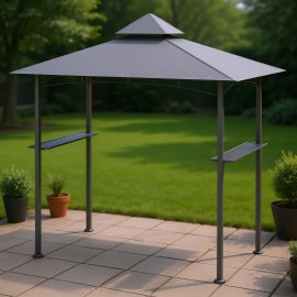Gray Grill Gazebo 8 X 5 Double Roof With 2 Side Shelves Outdoor BBQ Canopy Pergola For Patio And Yardcolor: Gray Color