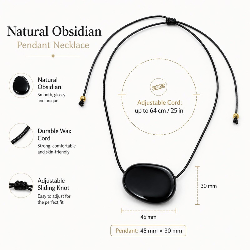 Sunongxin Natural Obsidian Pebble Pendant Necklace