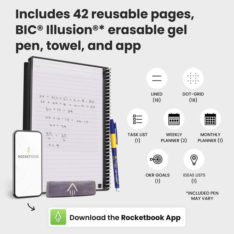 Rocketbook Fusion Reusable Undated Productivity Planner, Executive Size 15 cm