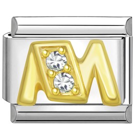Quiges 9 mm Italian Style Charm Model Stainless Steel Alphabet Letter M for Italy Charm Bracelets, Stainless steel and zirconia