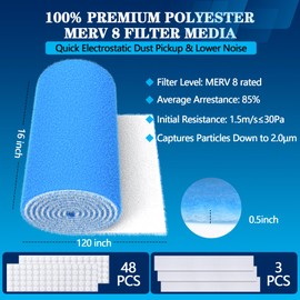 MAXTBEE MERV 8 Air Vent Filters, 16" x 120"Cut to Fit Air Filter Material (80+ Filters),Electrostatic Triple Vent Filter for Floor, Ceiling, HVAC Furnace Vents, Includes 48 Adhesive Hook Tape