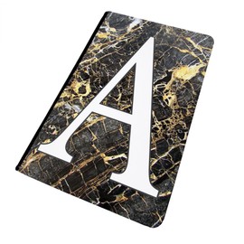 WTF | Custom Marble Large Initials | Printed Art Faux Leather Passport Cover/Luggage Tag (Passport Holder, Black Gold Marble)