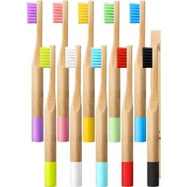 AIOLUSMIC Bamboo Toothbrushes 5 Count, Medium Hard Bristle Brush for Kids, Colorful Bamboo Hand Round Travel Tooth Brushes for Children (5 Different Colors, Adults 5 Pack)