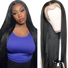 Hxxcoup Wig Human Hair Wig Straight Wig Lace Wig 13x6 Glueless Wig Wear and Go Pre Plucked 150% Density Grade 8 A Brazilian Remy Real Hair Lace Closure Wig for Woman 14 Inch