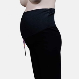 Fleece Lined Maternity Leggings with Belly Band Strap Maternity Leggings XL Black