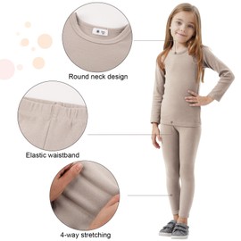 Silkfly 3 Set Kids Thermal Underwear Soft Cotton Boys Girls Long Underwear Toddler Base Layer Top Bottom for Kids Winter (Black, Caramel,Light Sand,5-6 Years)