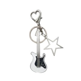 COLORFUL BLING Hip Hop Guitar Keychain Keyring Punk Star Keychain for Women Girls Music Lovers Electric Guitar Bass Love Heart Keyring Gifts-White A