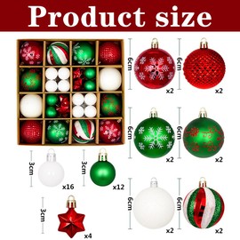 Pack of 44 Weatherproof Christmas Baubles, Shatterproof Christmas Decoration Set with Hanger, Mini Christmas Baubles with Hanger, for Festival Decorations, Christmas Tree Decorations, Traditional