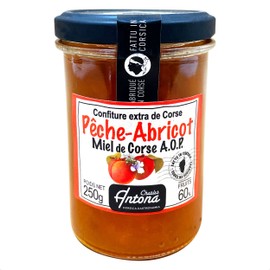 Peach and Apricot Jam with Honey from Corsica, Premium Fruit Preserve, Delicious Breakfast Spread, Made by Charles Antona in The Traditional Way, 1 x Jar, 250g