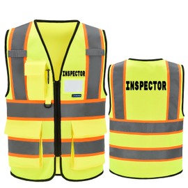 AYKRM Inspector safety Vest for Men Women Pockets High Visibility Reflective Inspector Vest Front Zipper