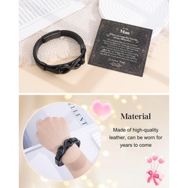 VGWON Gifts for Men Him, to My Man Boyfriend Husband Bracelet, Mens Jewellery, men Infinity Bracelet, Mens Leather Valentines Bracelet, Bracelet for Men, Mens Valentines Birthday Gifts, to My Man