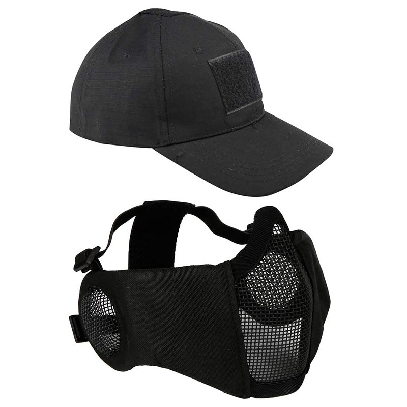 AOUTACC Half Face Airsoft Mesh Mask and Cap Set, Tactical
