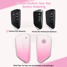 1797 Key Fob Cover for Volkswagen VW ID.4 Atlas Golf GTI R Accessories 2024 Bling Car Key Chain Case Shell 5 Button Gradient Pink Cute Girly TPU