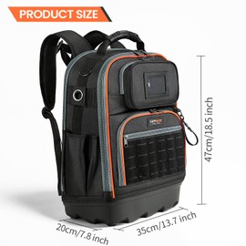 TUFFWORX Tool Backpack, 35 Pockets, 18.5 x 13.7 x 7.8 Inches, Black and Orange, Water-Repellent