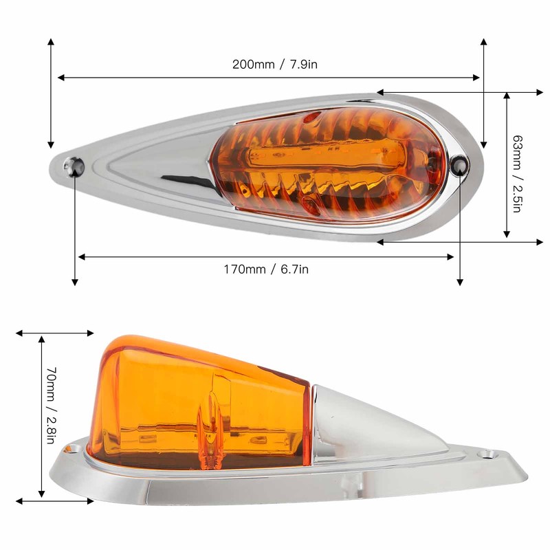 12V 24V 5 Pcs Amber Cab Roof Marker Lights Waterproof