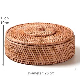 Hand-woven Basket Primary Colours Simple retro Rattan Storage Boxes with lids Jewelry Tea set Storage Boxes Household items (small)