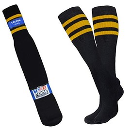 Hollywood Pro TUBE SOCKS BLACK WITH 3 YELLOW STRIPES 12-PAIRS, 8-PAIRS, 4-PAIRS RETRO OLD SCHOOL COSTUME SKATER SOCKS (4)