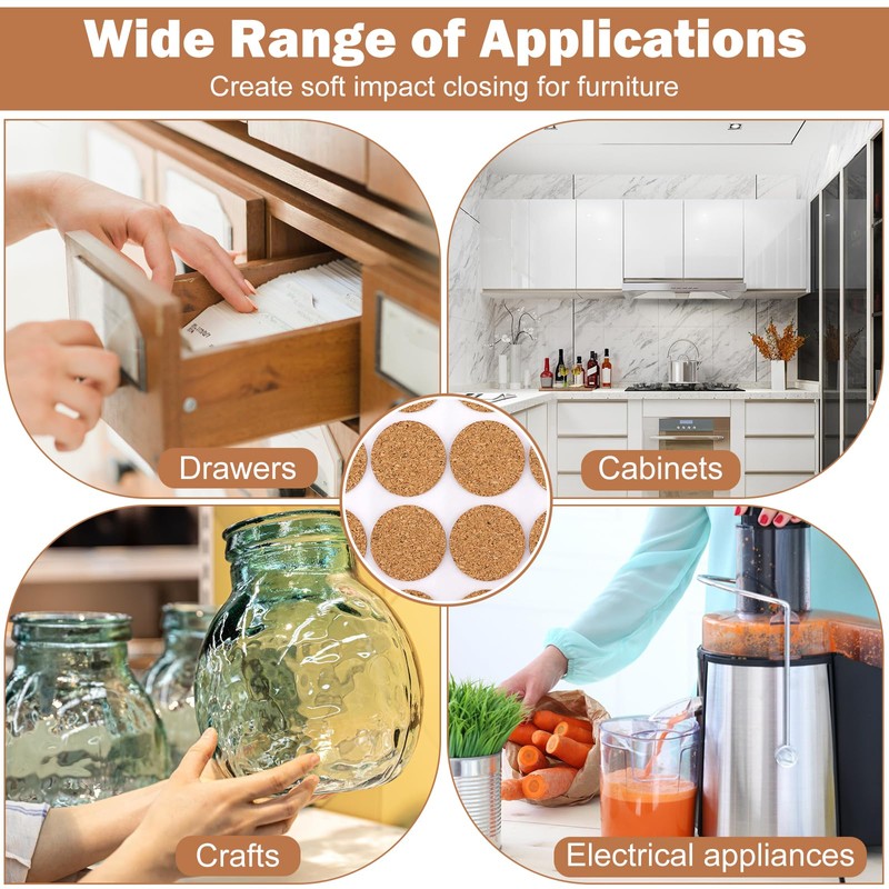 1000 Pcs 1 Inch Wood Self Adhesive Cork Pads Cabinet
