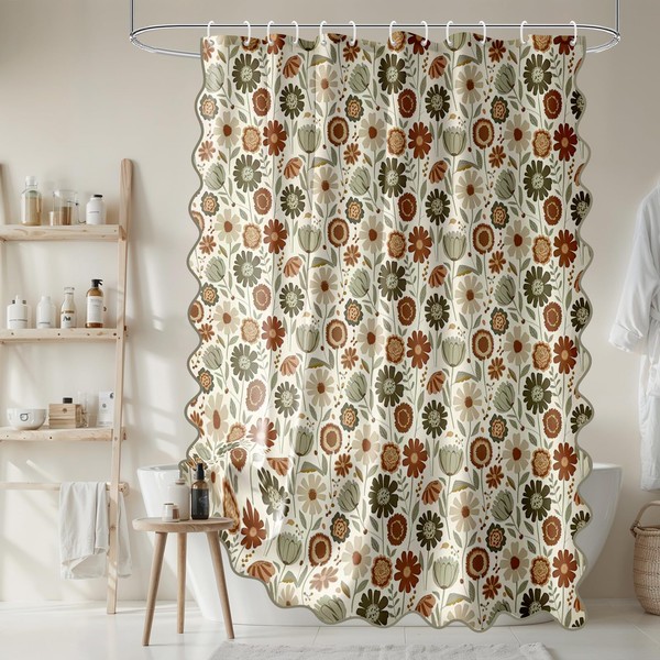 Lofaris Floral Pattern Shower Curtain 72x72 Inches, Elegant Botanical Bathroom