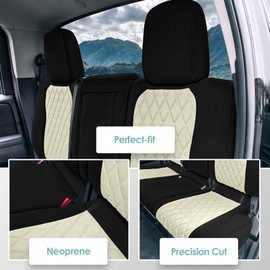 FH Group Custom Fit Seat Covers for 2022-2024 Nissan Frontier, Car Seat Covers Rear Row Set, Nissan Accessories, Beige Ultraflex Neoprene Seat Covers, Waterproof Car Seat Covers for Pickup Truck