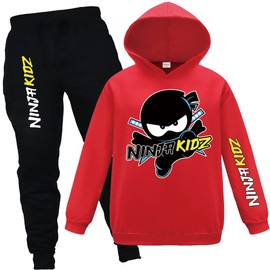 Forlcool Ninja Kidz Merch Hoodies and Pants 2pcs Tracksuits for Kids Ninja Kidz Comfortable Casual Suits (Red,5-6 Years,5 Years,6 Years)