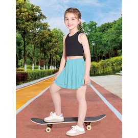 Hvididan Girls Tennis Skirts Size 13-14 Layered Ruffle Athletic Skorts with Pocket Butterfly Flowy Skorts for Girls Kids Teens Toddler, Blue