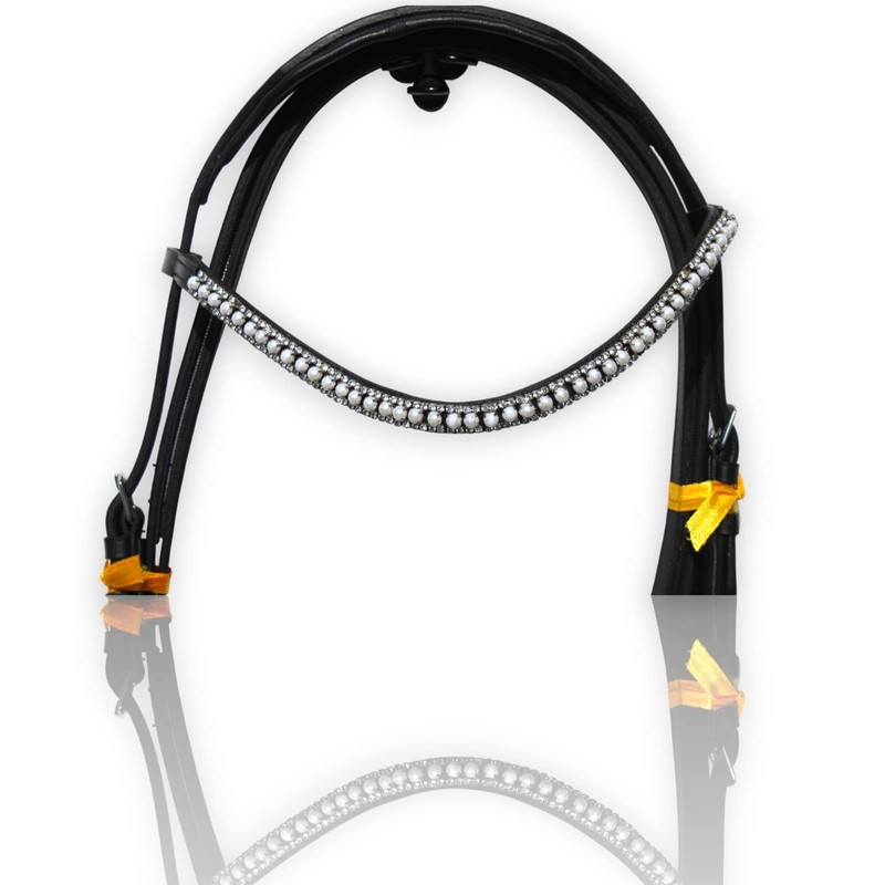Aces Equine LEATHER ANATOMICAL HORSE BRIDLE DESIGNER PEARL BROWBAND WITH
