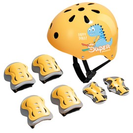 Kids Bike Helmet, Toddler Bike Helmet and Knee Elbow Wrist Pads for Ages 3-10 Girls Boys Adjustable Orange Protective Gear Helmets for Skateboard Cycling Skating Scooter Outdoor Sport