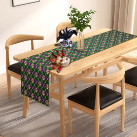 Pudodo Mardi Gras Table Runner Fleur De Lis Carnival Masquerade New Orleans Holiday Party Kitchen Dining Home Decoration (13" x 72")
