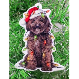 Labradoodle Dog Christmas Ornament Dressed as Santa