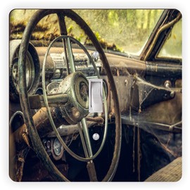 Sam Sandor - Vintage Car Steering Wheel -Light Switch Plate Covers - Single Toggle Switch Plates - Single Toggle Cover