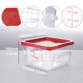 WELKOR - Paquete de 2 recipientes cuadrados de almacenamiento de alimentos con tapa, caja de almacenamiento comercial de 2 a 12 cuartos con escala y asa, fabricación de pasteles, carne marinadora de