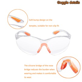 Homefantasy Pack of 8 Safety Glasses, Transparent with Rubber Insert on Nose and Ears for Safe Protection, Suitable for Construction Sites, Laboratories, Outdoor Work, White