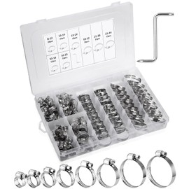 100 Piece Hose Clamp Set, Adjustable 8-44 mm Hose Clamp, Stainless Steel Pipe Clamps Assortment, 8 Sizes Hose Clamp for Water Pipe, Car Line, Washing Machine