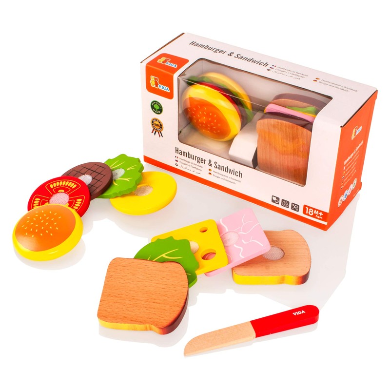 Viga Wooden Hamburger & Sandwich Set - Childrens Pretend Play