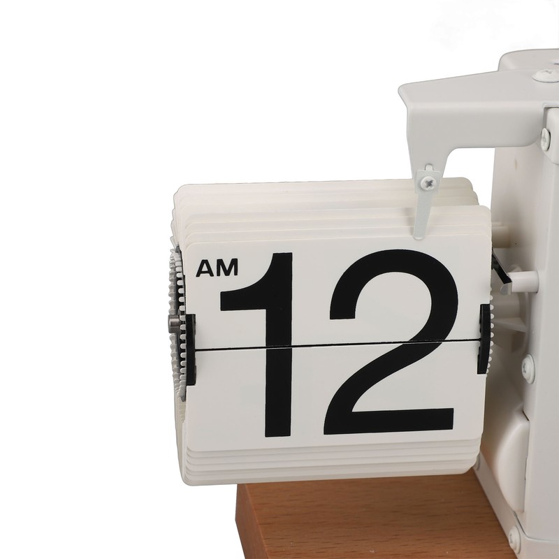 Flip Desk Clock Auto Mechanical Flip 12H AM PM Wood