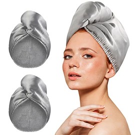 Microfiber Hair Towel Wrap Turban: YoulerTex 2Pack Head Towels for Drying Women Curly Long Wet Plopping Hair Quick Rapid Dry Anti Frizz Absorbent Hair Towel After Shower (Gray)