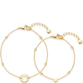 Jewels by Leonardo Bracelet Cindy Mother & Daughter • Bracelet Chain Set Made of Gold-Coloured Stainless Steel • Round Plate with a Heart - A Symbol of Love • Jewellery Gift for Women • 025065, One