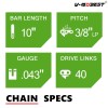 V-MODEST 10" Chainsaw Chain For Atlas 40v Cordless Pole Saw