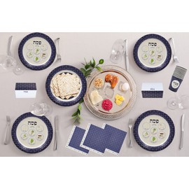 The Dreidel Company Passover Paper Goods Seder Plate Design Party Set - 9" and 7" Plates, Cups, Napkins, and Place cards - 120 Piece Set, Serves 24 People