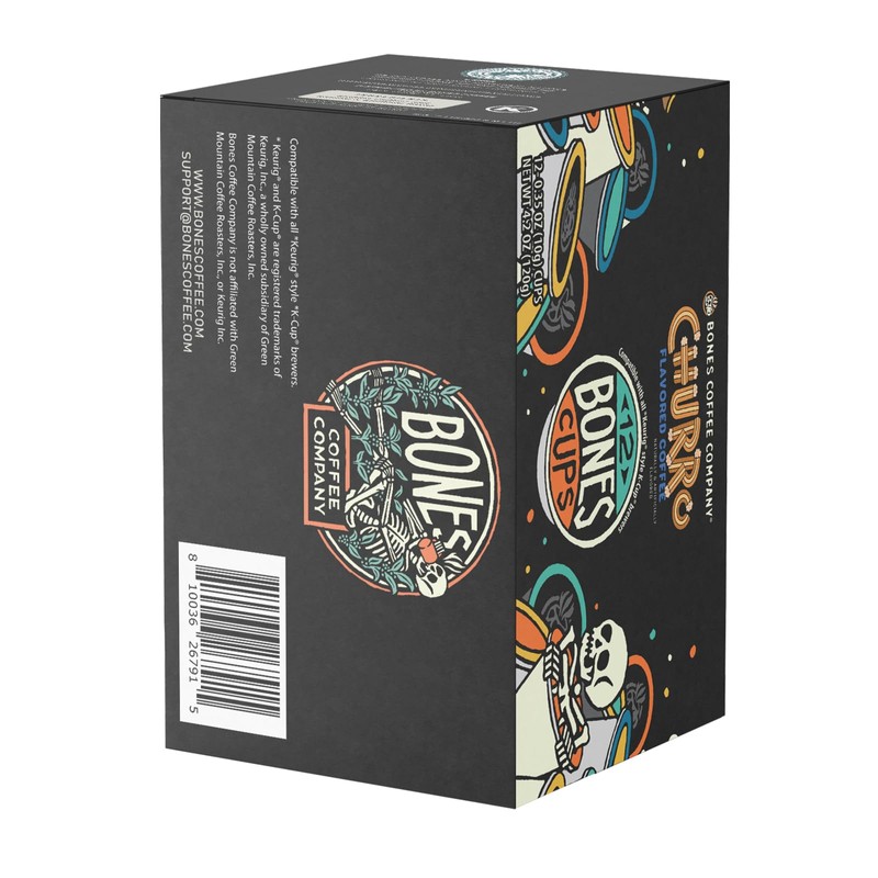 Bones Coffee Company Churro Flavored Coffee Pods, Low Acid Medium