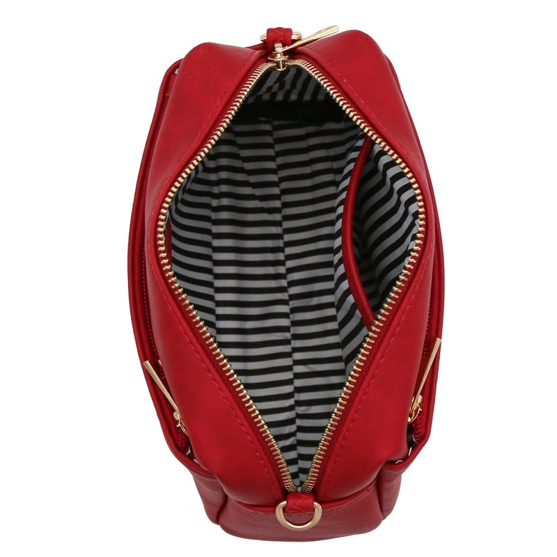 Small Triple Zip Crossbody Bag (Red)