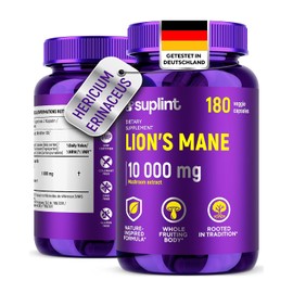 Lions Mane Capsules 10000 mg - 10:1 Lion Mane Mushroom Extract (Hericium Erinaceus) - GMO Free & Natural (180 Capsules)