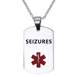 OutstandLong SEIZURES Medical Alert ID Necklace Pendant for Men Women Stainless Steel Medical ID Tag Emergency Med Alert Necklace Jewelry