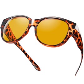 TINHAO Polarized Fit Over Glasses Sunglasses for Women Trendy Cat Eye Over Glasses UV Protection for Driving(Amber leopard, Brown)