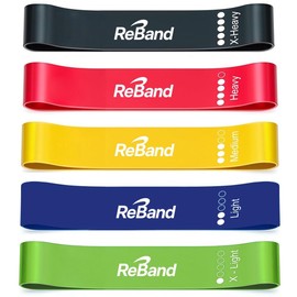 ReBand Resistance Bands Set, 5 Levels (10-40 lbs), 300mm x 50mm, Exercise Loops with Carry Bag
