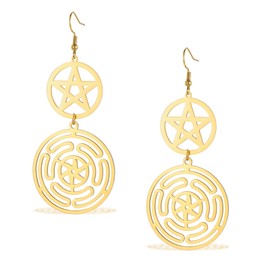 Wheel of Hecate Earrings Sigil of Lilith Goddess Dangle Earring Stainless Steel Pentagram Wiccan Jewelry for Women (gold hecate earrings)