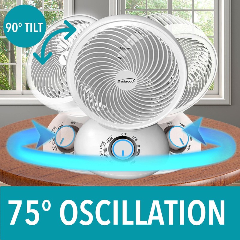 Brentwood 3-Speed Quiet Oscillating Air Circulator Desktop Fan White (6-Inch)