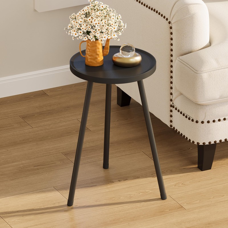 YAUKTAK Small Couch Side Table, Drink Table, Mini Round End